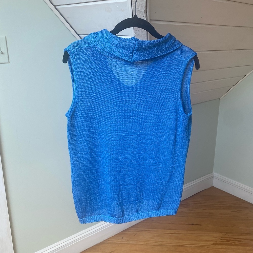 Vintage Pierre Cardin Options Blue Cowl Neck Knit Sleeveless Womens Medium - Picture 5 of 9